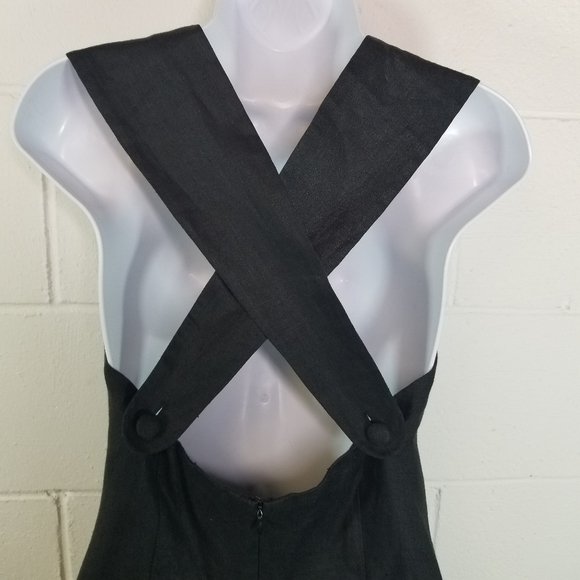 Vtg Elizabeth Wayman black linen criss cross back maxi dress - Picture 10 of 13